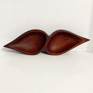 Vintage Unbranded Hand Made Wooden Mid Century Two Section Serving Dish Nut Bowl